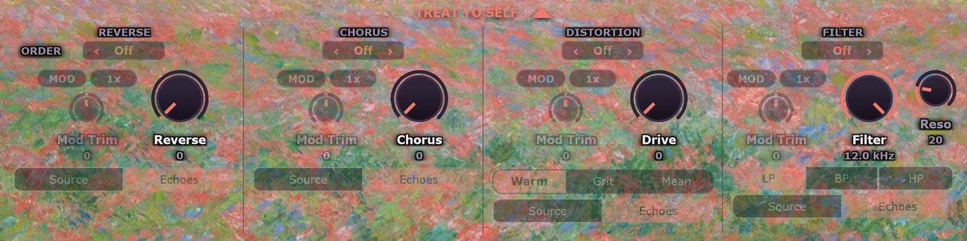 WildEcho's Treat Yo Self drawer: Reverse, Chorus, Distortion and Filter