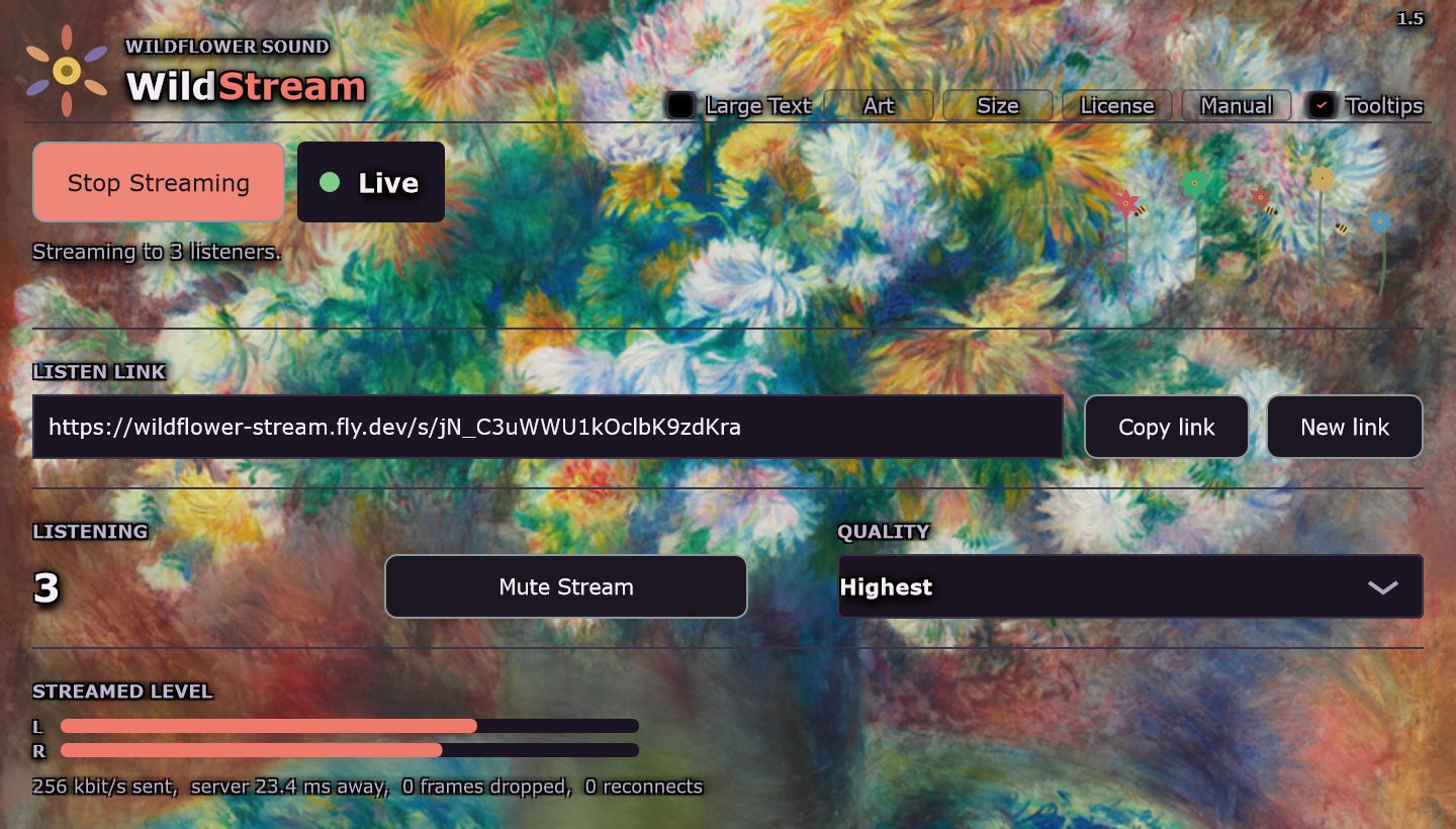 The WildStream plugin window